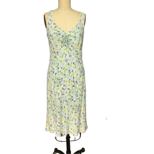 LOFT sz 6 midi floral feminine sundress Green and Purple Sleeveless v neck Neck